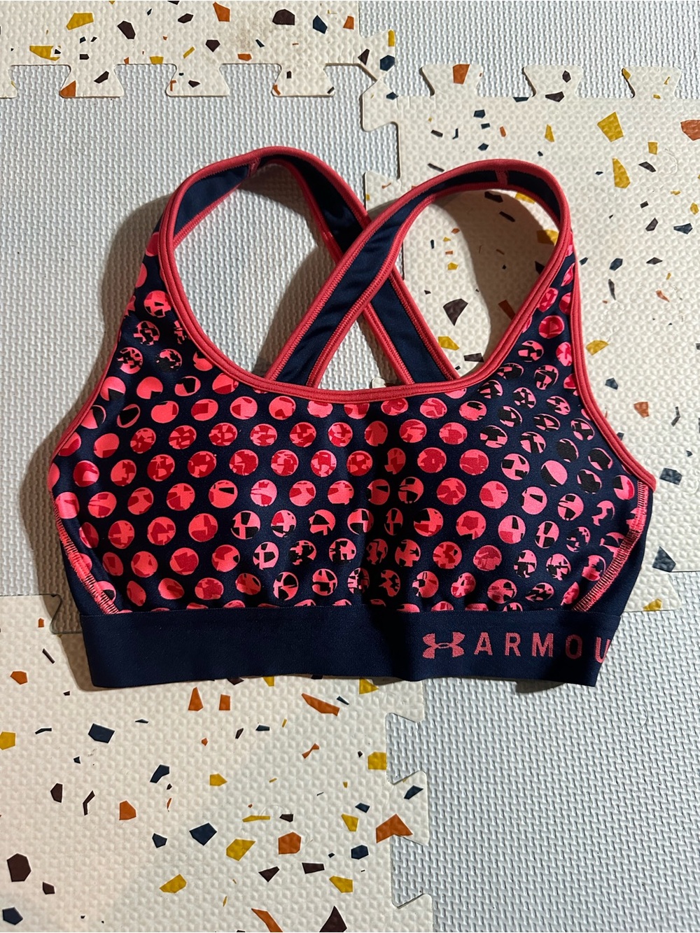 Under Armour Navy and Pink Crossback Performance Sports Bra
